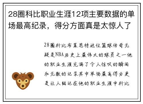 28圈科比职业生涯12项主要数据的单场最高纪录，得分方面真是太惊人了！ - 副本